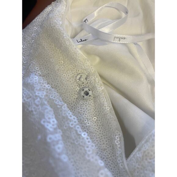 LULU'S XL Feeling Sparkly White Sequin Bow Backlesss Wide-Leg Jumpsuit NEW B120 - Picture 12 of 12